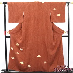 付下げ 一つ紋 下り藤 袷 レディース 正絹 赤茶 抽象柄 身丈165cm 裄丈66cm フォーマル M～Lサイズ相当