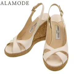 JIMMY CHOO(ジミーチュウ) AMELY80 ウェッジサンダル サンダル/ミュール シューズ 靴 37 レザー ホワイト白 ブラウン茶 レディース 40803002876【中古】【アラモード】