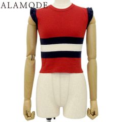 GUCCI(グッチ) 袖フリル ノースリーブニット ニット/セーター アパレル ファッション 衣類 ボーダー S ウール レッド赤 ネイビー紺 アイボリー レディース 40802156622【中古】【アラモード】