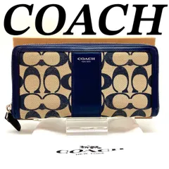 コーチ 長財布 ロングウォレット レザー ネイビー ベージュ 大容量 80301