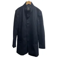 セオリー Theory スタンドカラー ノーカラーコート 比翼ボタン ロングコート アウター Mサイズ ネイビー