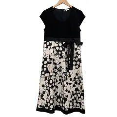 トゥービーシック TO BE CHIC フレンチ袖ワンピース 切替え リボン ブラック ベージュ サイズ40 M相当