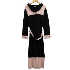 トゥービーシック TO BE CHIC ニットワンピース プルオーバー フリル襟袖 ロング丈 ブラック ピンク サイズ40 M相当  