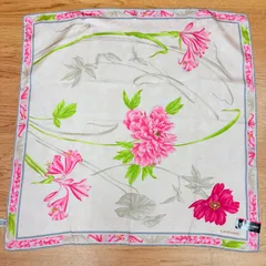 新品　LEONARD レオナール　絹綿　大判ハンカチ　スカーフ　花柄　蓮子　コットンシルク