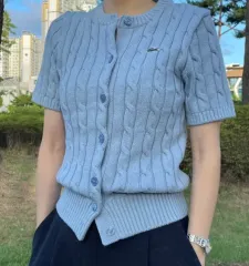 ラコステ 半袖 ケーブル編み ニット カーディガン 34 (定価 260,000ウォン/1回着用 商品)