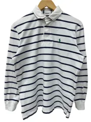 POLORALPH LAUREN (ポロラルフローレン) 長袖ラガーシャツ ボーダー ポニー刺繡 90S 00S 古着 ビンテージ KK-RL-YS-0734 サイズ表記消え ホワイト×ネイビー メンズ/065