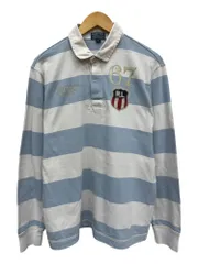 POLO JEANS CO. (ポロジーンズカンパニー) ラルフローレン 長袖ラガーシャツ ボーダー ワッペン 星条旗 刺繍 R-67 90S 00S 古着 ビンテージ L ホワイト×ブルー メンズ/065