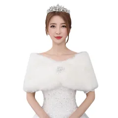 [SSKRYL] ふわふわ ケープ 肩掛け 胸元 ブローチ ドレス ボレロ フェイク ファー ストール ショール フォーマル (ホワイト) [ホワイト]