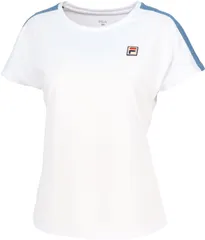 フィラ FILA テニス ゲームシャツ レディース ウィメンズ 女性 大人 半袖 Tシャツ トップス ウェア ロゴ ワンポイント 吸水 速乾 UVカット 異素材使い リネンライク 部活動  EL0054 34Z アイボリー