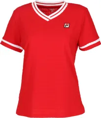 フィラ FILA テニス ゲームシャツ レディース ウィメンズ 女性 大人 半袖 Tシャツ トップス ウェア ロゴ ワンポイント 吸水 速乾 UVカット レトロ 映える Vネック 部活動  EL0028 34Z アイボリー