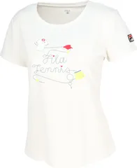 フィラ FILA テニス グラフィックTシャツ レディース ウィメンズ 女性 大人 半袖 トップス ウェア ロゴ キュート 可愛い 部活動 クラブ サークル スクール 練習 試合 移動  EL0210 02Z オフホワイト