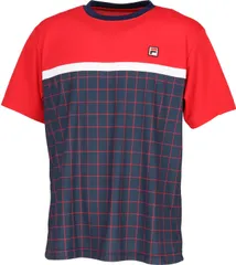 フィラ FILA テニス ゲームシャツ メンズ 男性 大人 半袖 Tシャツ トップス ウェア ロゴ 吸水 速乾 UVカット 接触冷感 ウィンドペン柄 部活動 クラブ サークル スクール  EM0083 11Z フィラレッド