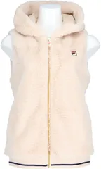 フィラ FILA テニス ベスト レディース ウィメンズ 女性 大人 ノースリーブ タンクトップ アウター 上着 ジャージ トップス ウェア ロゴ ワンポイント ファー フード 手触り  EL0254 16A キャメル