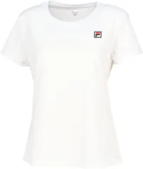 フィラ FILA テニス ゲームシャツ レディース ウィメンズ 女性 大人 半袖 Tシャツ トップス ウェア ロゴ ワンポイント 吸水 速乾 UVカット ラッセルレース 軽量 透け感  EL0058 01Z ホワイト