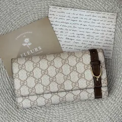 【極美品】グッチ GGスプリーム ニース コンチネンタル 2つ折り 長財布 ベルトモチーフ カーキベージュ GGモノグラム柄 Gucci Monogram Beige Brown Long Wallet 22370