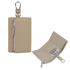 【新品】 [imeetu] キーケース ミニ財布 マルチケース メンズ レディース 本革 三つ折り財布 一体型 スマートキーケース 6連フック付き コンパクト 人気 便利 カードケース 小銭入れ 多機能 軽量（グレージュ） 0