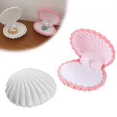 『在庫処分』 プレゼントアクセサリー 女の子用 宝石箱 誕生日 記念日 ピアス 結婚式 携帯用 収納 小物入れ ネックレ ジュエリーケース ギフトボックス フロッキング材 シェル形状 リング(ホワイト&ピンク) ミニジュエリーボックス 2個 アクセサリーケース