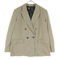 美品 ZARA ザラ 千鳥格好柄 長袖 ダブルボタン テーラードジャケット S ベージュ系 レディース 古着