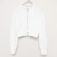 RED VALENTINO　レッドバレンティノ  カーディガン　ニット　クロップド　ショート丈　ケーブル編み　ビジューボタン　フリル　コットン　ホワイト　イタリア製　レディース　b00195