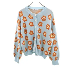 ZARA ザラ 花柄 長袖 ニットカーディガン M 水色 レディース 古着