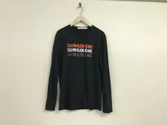 本物カルバンクラインジーンズCALVINKLEINJEANSコットンストレッチロゴプリント長袖ロンTシャツメンズサーフアメカジミリタリーワークスケーターストリートビジネススーツゴルフ黒ブラックL