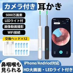 【送料無料】耳かき カメラ LED ライト 付き 耳掻き みみかき 耳掃除 耳垢 イヤースコープ 防水 iPhone Andriod スマホ 対応 子供 鼻 口 咽喉 内蔵 交換ヘッド12点 8点