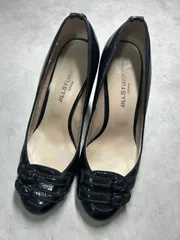 JILLSTUART ジルスチュアート シュー パンプス 23cm ブラック 本革 エナメル 天然皮革 リボンモチーフ ヒール傷あり 訳あり 日本製 黒 フォーマル 結婚式 通勤 レディース shoe