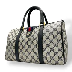 グッチ GUCCI オールドグッチ ハンドバッグ ミニボストンバッグ GG柄 GGスプリーム PVC レザー ネイビー 紺 レッド 赤 シェリーライン ゴールド 金具 ヴィンテージ ビンテージ クラシック エレガント 自立可 レア 希少 お出かけ D