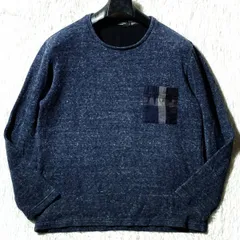 CRESTBRIDGE BLACK LABEL★CBチェック切替ポケット 長袖ニット カットソー ダブルフェイス メランジ霜降り ストレッチ 紺 クレストブリッジ