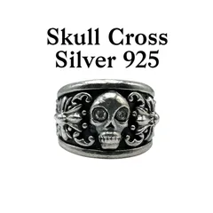 【メメントモリ】スカル 骸骨 Silver 925 刻印 00s Vintage Design Ring シルバー デザイン リング 17号 ビッグサイズ メンズ Y2K ジルコニア 髑髏