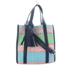 チェスティ Chesty 2WAYバッグ ハンド ショルダー ネイビー 水色 緑 織り柄 タッセル飾り ストライプ /RI ■OS