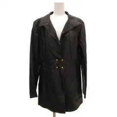 トラサルディ TRUSSARDI フェイクレザージャケット ハーフコート 44 黒 ブラック 長袖 ダブルブレスト 無地 /JS ■GY61のサムネイル