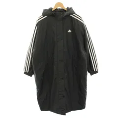 アディダス adidas インサレーテッドコート ベンチコート 中綿コート ロング スリーライン ジップアップ オーバーサイズ L 黒 ブラック GF0025 /HN ■ECD001