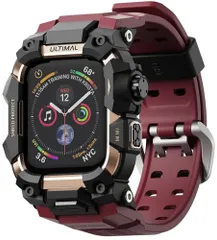ULTIMAL に対応 Apple Watch SE（第3/2世代）/SE/Series 6/5/4（44mm）用 バンド一体型保護ケース TPU 耐衝撃 高耐久 通気性 簡単装着 スポーツ/アウトドア向けワインレッド
