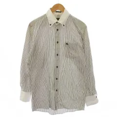 バーバリーブラックレーベル BURBERRY BLACK LABEL シャツ 長袖 ボタンダウン ストライプ柄 42 茶 白 /BM ■ECD001