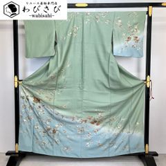 付下げ 友禅 上品な花模様 花緑青色 縮緬 トールサイズ K-4326 - メルカリ