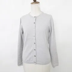 バーバリー ロンドン BURBERRY LONDON ニット カーディガン 長袖 丸首 別布 チェック 刺繍 ウール グレー ベージュ S