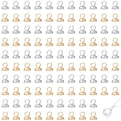 ヒートン ビーズキャップ カン付き 接合金具 DIY ピンなし ハンドメイド 2色 ペンダント 約200個セット イヤリングパーツ 丸ヒートン ヒートンキャップ ペンダント接続金具 サムコス アクセサリーパーツ