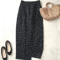 人気//DOORS アーバンリサーチドアーズ リネンドットイージーパンツ M相当 ブラック黒×ホワイト白 水玉柄 麻100% 洗える 薄手 ワイドパンツ ボトムス