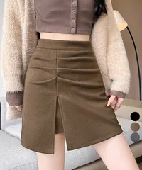 ギャザーミニスカート 無地タイトスカート