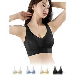 【新品】 [BreLira] ノンワイヤーブラ シームレスブラ ナイトブラ ブラ【革新固定カップ・形崩れない・肌を自由に呼吸させ】 垂れた胸補正ブラ ノンワイヤー 脇高設計 吸汗速乾 美胸美背 伸縮性 肌にやさしい 無縫製 1日中使える 昼夜兼用 1