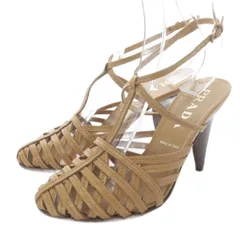 プラダ PRADA レザー メッシュ コーンヒール サンダル 35.5 茶色