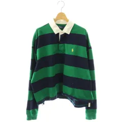 ポロ バイ ラルフローレン Polo by Ralph Lauren ラガーシャツ ボーダー 長袖 L グリーン ネイビー /DF ■OS