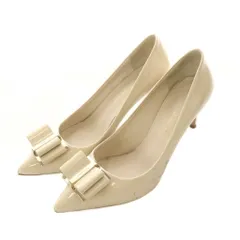 サルヴァトーレフェラガモ Salvatore Ferragamo パンプス 6.5 24cm ベージュ リボン ポインテッドトゥ ハイヒール /RI ■OS