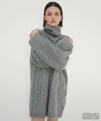 TREEMINGBIRD 片方オフショルダー オープン 텍스쳐 タートルネック ニット ONE PIECE グレー