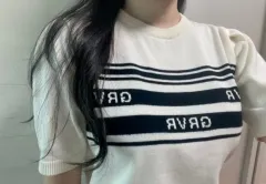 グローブ ニット 半袖 (アイボリー ネイビー)