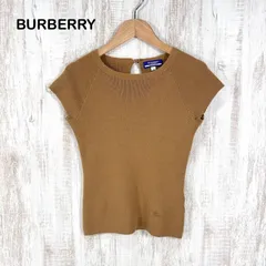 BURBERRY BLUE LABEL バーバリーブルーレーベル ホースロゴ刺繡 アンゴラ ウール 半袖 サマーニット キャメル レディース トップス