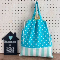 No.6【30×27】ループ付き⭐︎大きな持ち手付き巾着 ✳︎ドット×ストライプ
