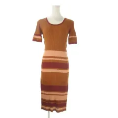 デミリー DEMYLEE リブニットワンピース ロング 半袖 ボーダー S 茶 ブラウン /CK39 ■ECD001