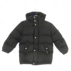 ポロ ラルフローレン POLO RALPH LAUREN ダウンジャケット 男の子 3/3T 100/56 黒 ブラック フード付き ロゴ刺繍 /MN26 ■ECD001